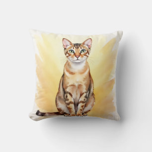 Coussin Chat abyssin aquarelle art avec dégradé doré