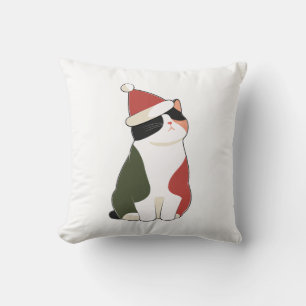 Coussin Chat au chapeau de Père Noël – Illustration de vac