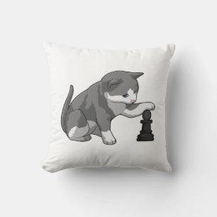Coussin Chat aux échecs avec pièce d'échecs Évêque
