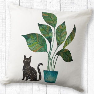 Coussin Chat avec aquarelle Plante pointé