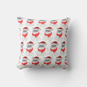 Coussin Chat Blanc Et Argent De Noël Avec Chapeau De Père 