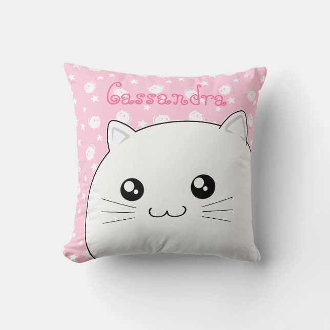 Coussin Chat blanc mignon de minou de Kawaii (Recto)
