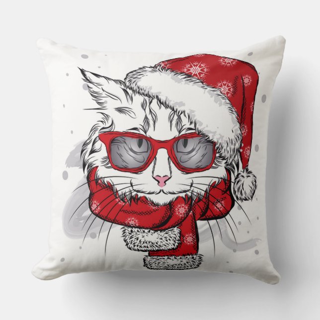 Coussin Chat blanc mignon Joyeux Noël (Recto)