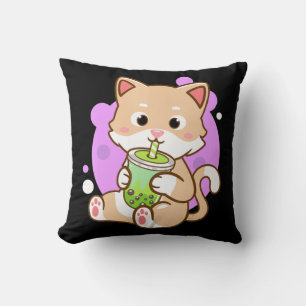 Coussin Chat Boba Kawaii Bubble Tea Anime Neko Girls Teena