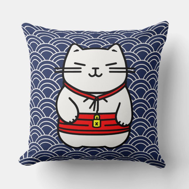 Coussin Chat chanceux japonais ou Maneki-Neko (Recto)
