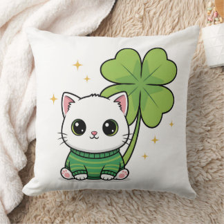 Coussin Chat Chanceux - Motif Trèfle Kawaii - Mign