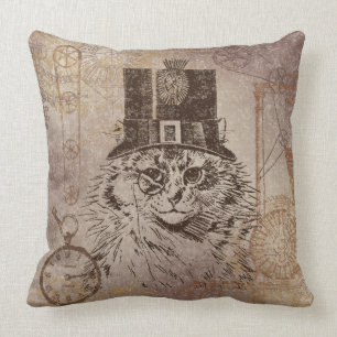 Coussin Chat-chaton à vapeur en haut, engrenages, montre