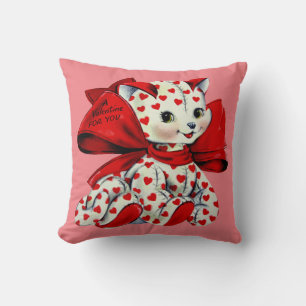 Coussin Chat chaton blanc avec le coeur Vintage Valentines