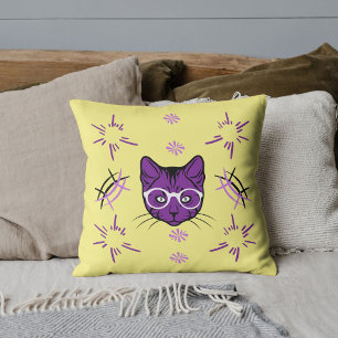 Coussin Chat Chien Violet Blanc Noir Moderne Jaune Personn