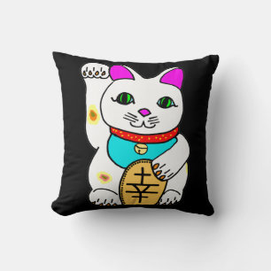Coussin Chat Chinois de la Chance Maneki Neko Invitant