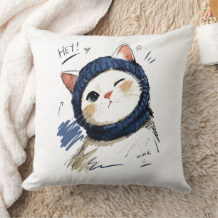 Coussin Chat clignant avec une écharpe tricotée confortabl