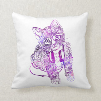 Coussin Chat coloré drôle dans l'illustration d'écouteurs