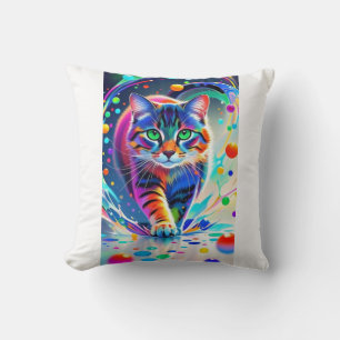 Coussin Chat coloré, éclaboussure, peinture, classement de