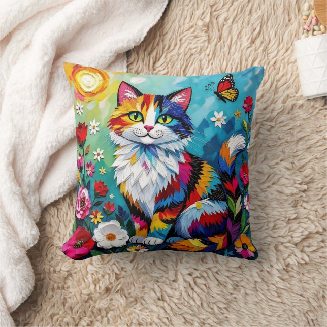 Coussin Chat coloré et papillon (Couverture)