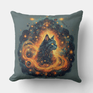 Coussin Chat Cosmique Vibrant aux Yeux Brûlants
