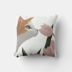 Coussin Chat curieux Floral de printemps