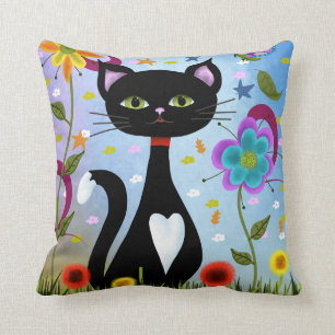 Coussin Chat Dans Un Jardin Art Abstrait