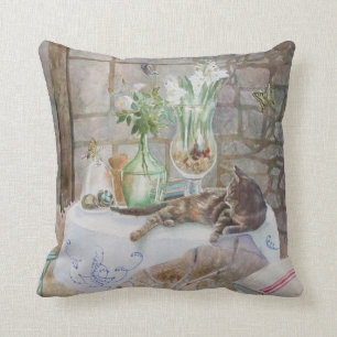 Coussin Chat d'aquarelle dans la ferme