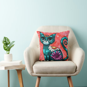 Coussin Chat de chaton Whimsical assis sur le tapis Floral