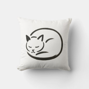 Coussin Chat de couchage minimaliste - Pinceau d'encre sur