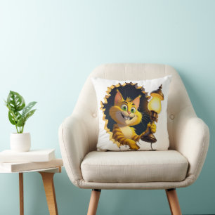 Coussin Chat de dessin animé géant tenant une lampe à trav