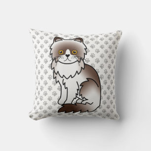 Coussin Chat de dessin animé persan bicolore au chocolat &