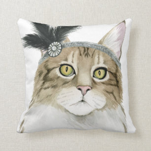 Coussin Chat de Downton   orné avec des plumes