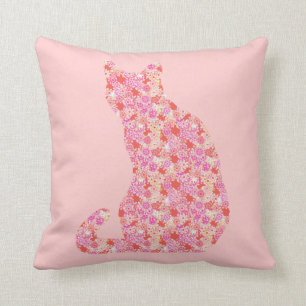 Coussin Chat de fleur - orange et rose de corail