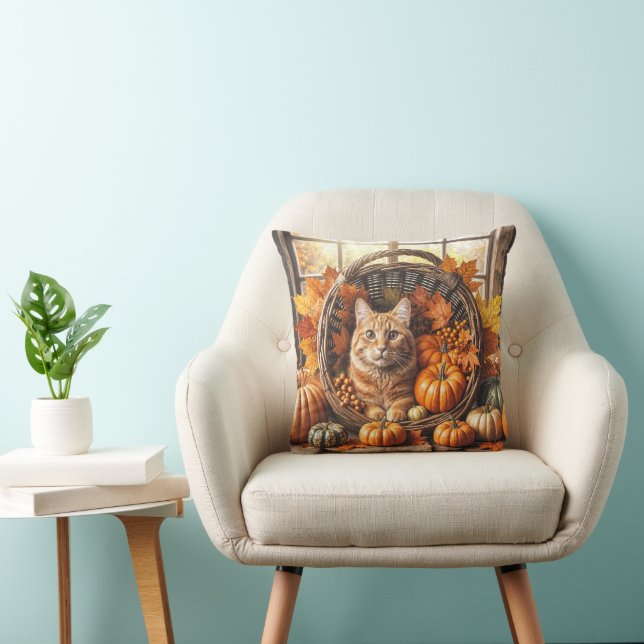 Coussin Chat de gingembre à Thanksgiving Cornucopia (Chaise)