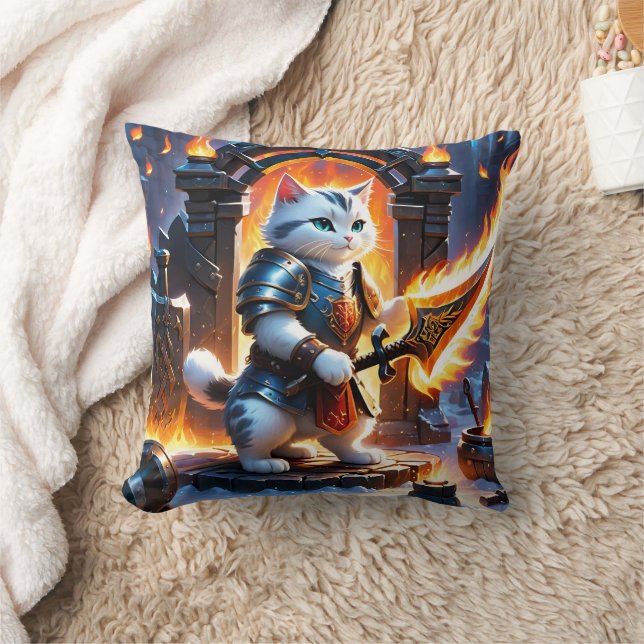 Coussin Chat de guerrier dans une forteresse éclairée par  (Couverture)