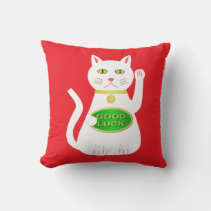 Coussin Chat de la Chance Oriental Motif Double Face