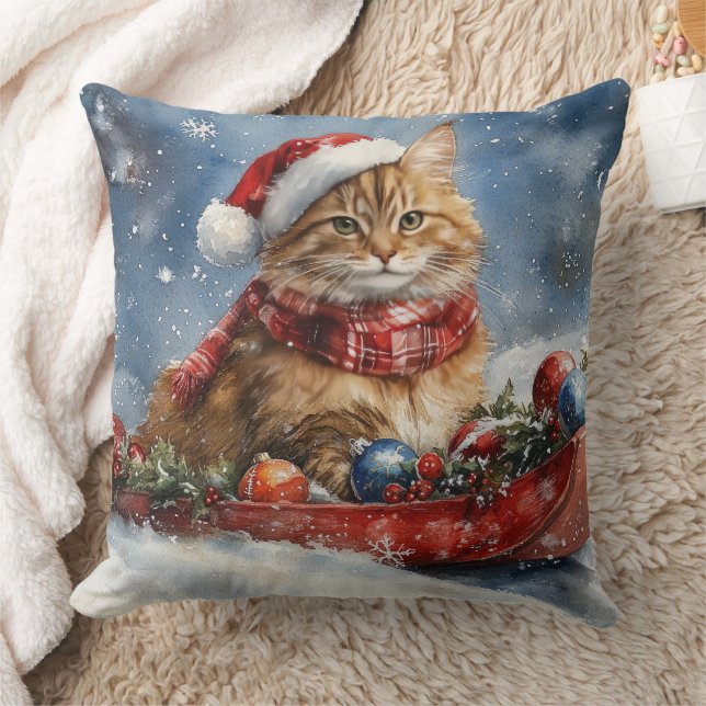 Coussin Chat de Maine Coon en sledge Laisser neiger Noël (Couverture)