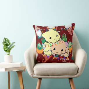 Coussin chat de noël mignon avec lumière de noël