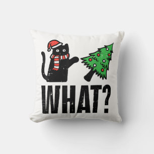 Coussin Chat de Noël renversant l'arbre de Noël Drôle