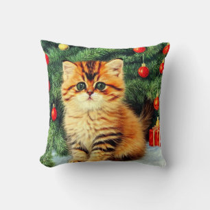 Coussin Chat de Noël Vintage