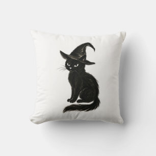Coussin Chat de sorcière – Illustration d'Halloween à l'en