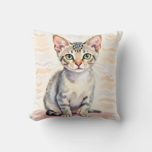 Coussin Chat Devon Rex Aquarelle Ligne Ondulée