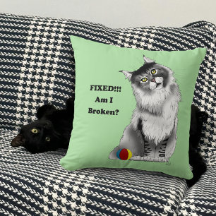 Coussin Chat drôle et duveteux Maine Coon humour vert