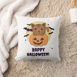 Coussin Chat En Citrouille Chats Doux Joyeux Halloween