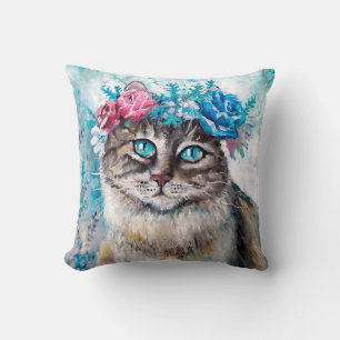 Coussin Chat en fleur de couronne d'huile peinture sur toi