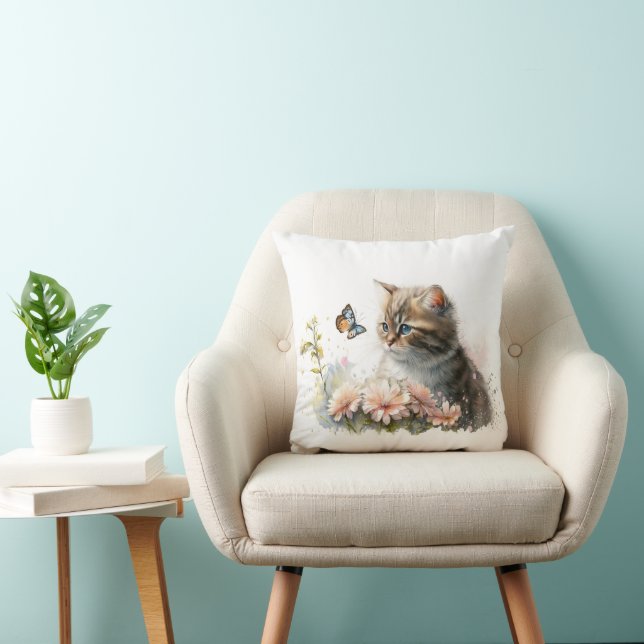 Coussin Chat en Jardin avec Papillon (Chaise)