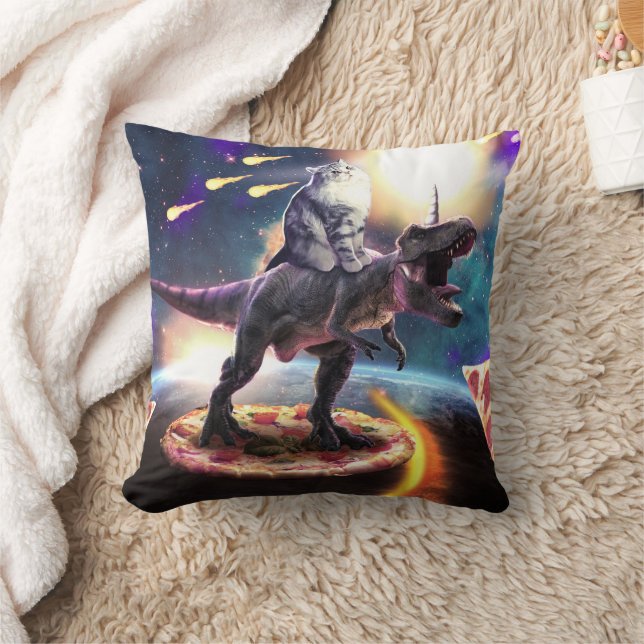 Coussin Chat équitation dinosaure licorne dans l'espace (Couverture)
