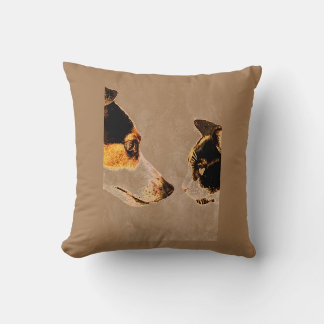 Coussin "chat et chien" jetez l'oreiller. (Recto)
