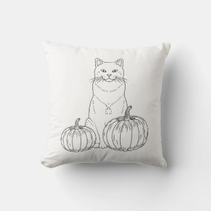 Coussin Chat et citrouilles Art en ligne minimaliste Autom