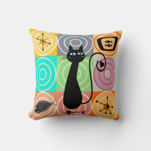 Coussin Chat et poisson rétro