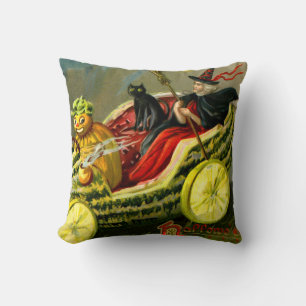Coussin Chat et sorcière vintage d'Halloween noir
