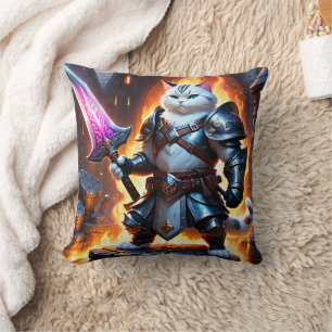 Coussin Chat guerrier en armure avec épée