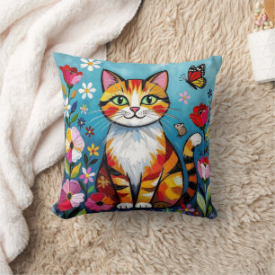 Coussin Chat Impasto, Fleurs & Papillon