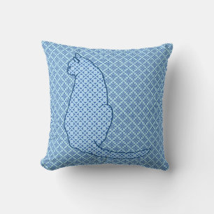 Coussin Chat japonais - Kimono bleu