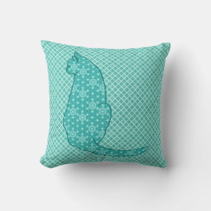 Coussin Chat japonais - Kimono turquoise